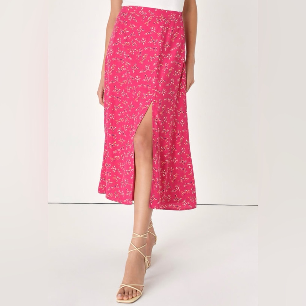 Lulus Hot Pink Floral Print Midi Skirt Size XL